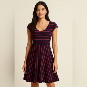 MARKET SPRUCE STITCH FIX Blue Red Stripe Copper Knit Open Back Women's Medium